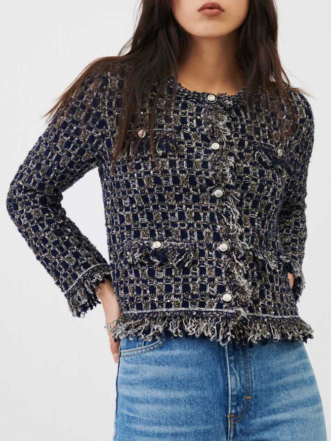 120MIMIR Fancy lurex knit cardigan - Pullovers & Cardigans - Maje.com