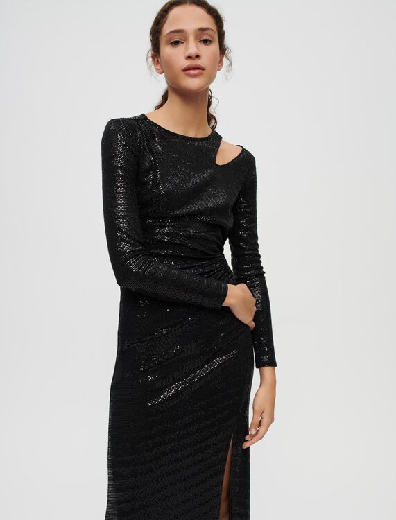 Long dress with black glitter - Black dresses - MAJE
