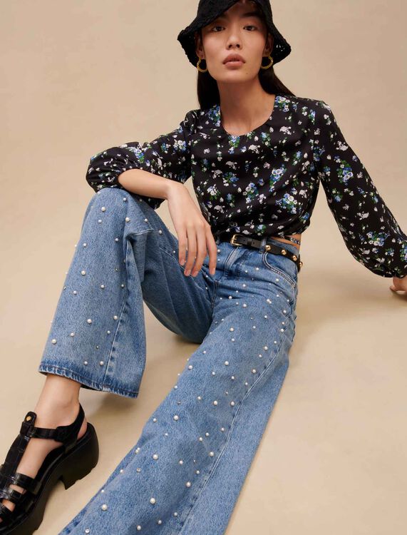 Wide-leg jeans with bead embellishment - Trousers & Jeans - MAJE