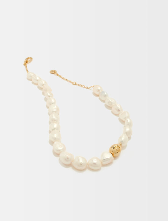 Pearl necklace with metal details - Necklaces - MAJE