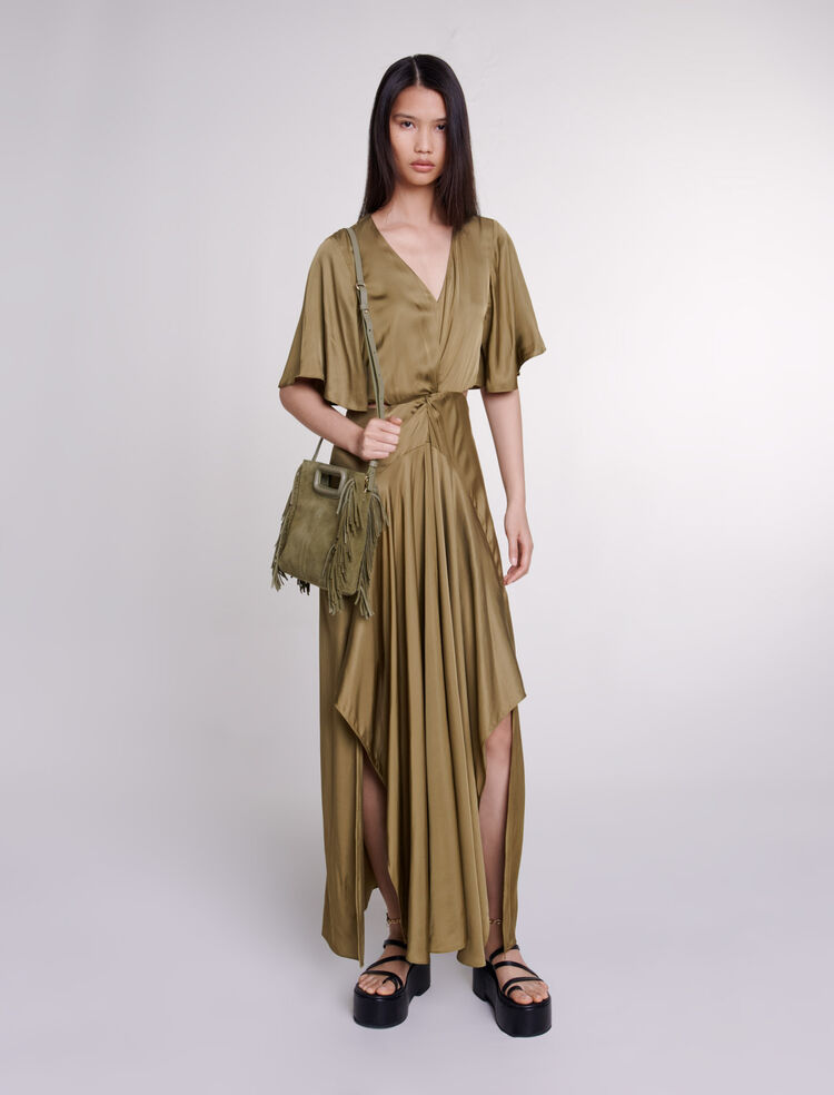 123REVILLY Pleated satin maxi dress - Dresses - Maje.com