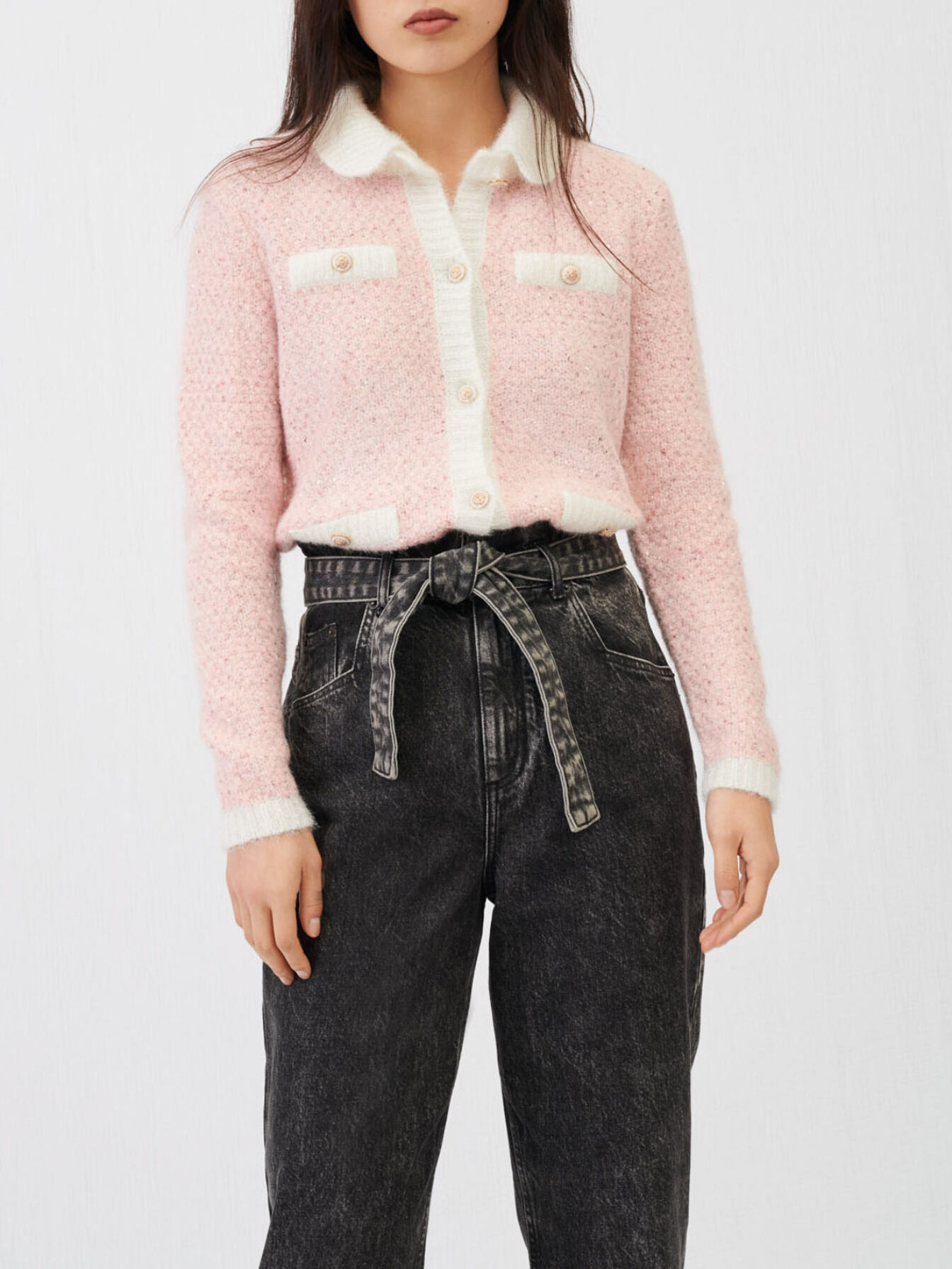 maje fancy lurex knit cardigan