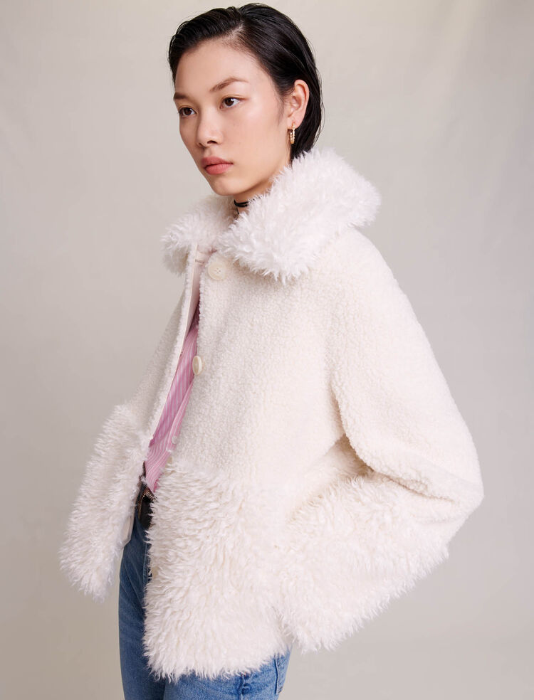 OLLOUM Contrasting Lamb Wool Padded Coat, Women Fashion Color Block Fuzzy  Fleece Jacket, 2024 New Zipper Pocket Hooded Loose Coat (Color : Black,  Size
