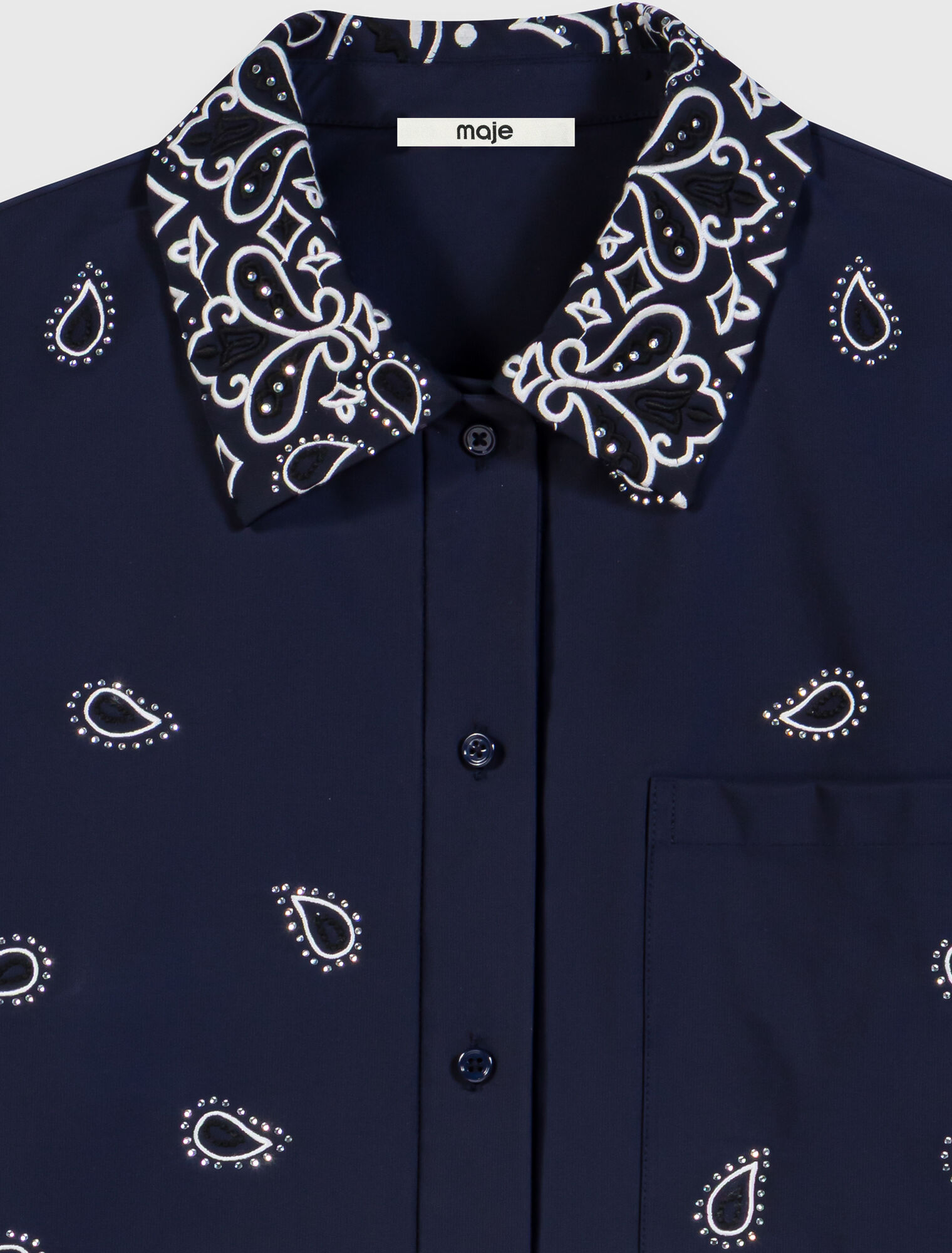 Cropped embroidered taffeta shirt