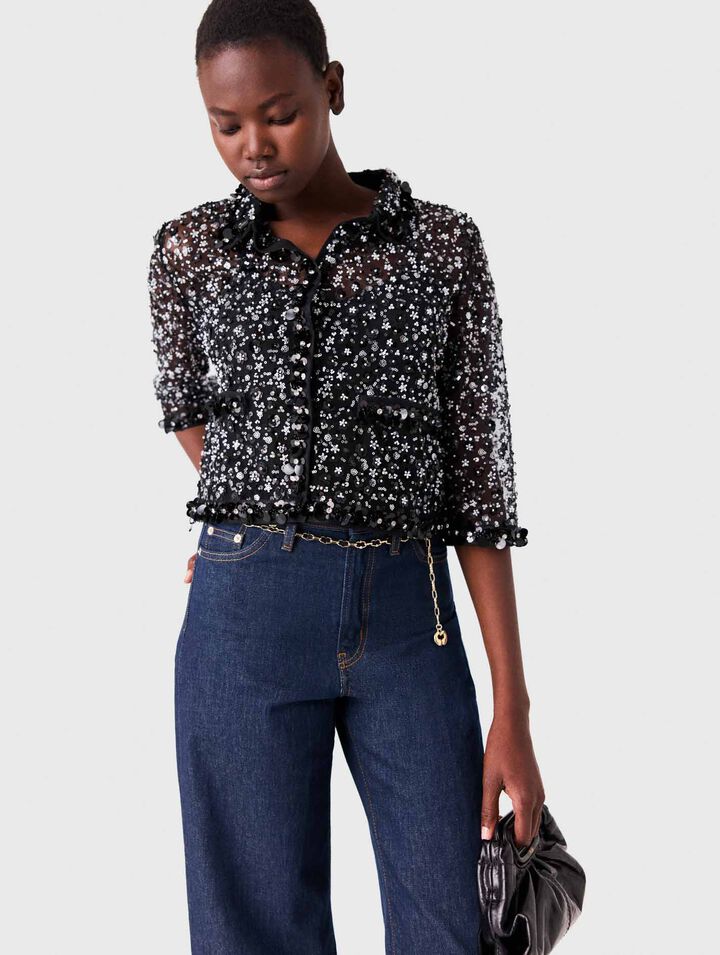 Floral rhinestone polo