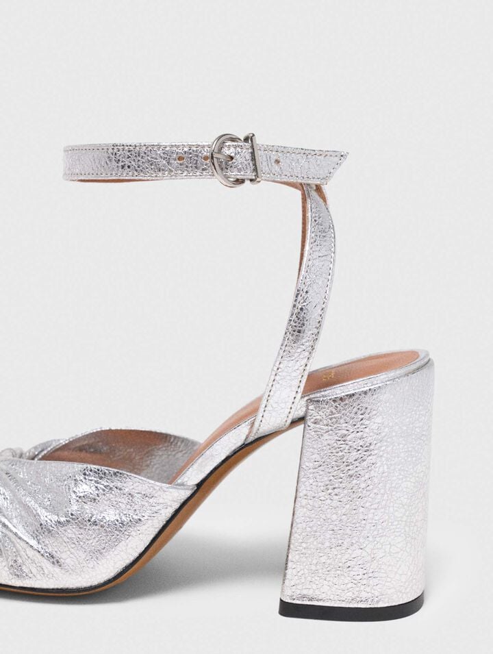 Metallic leather sandals with heels