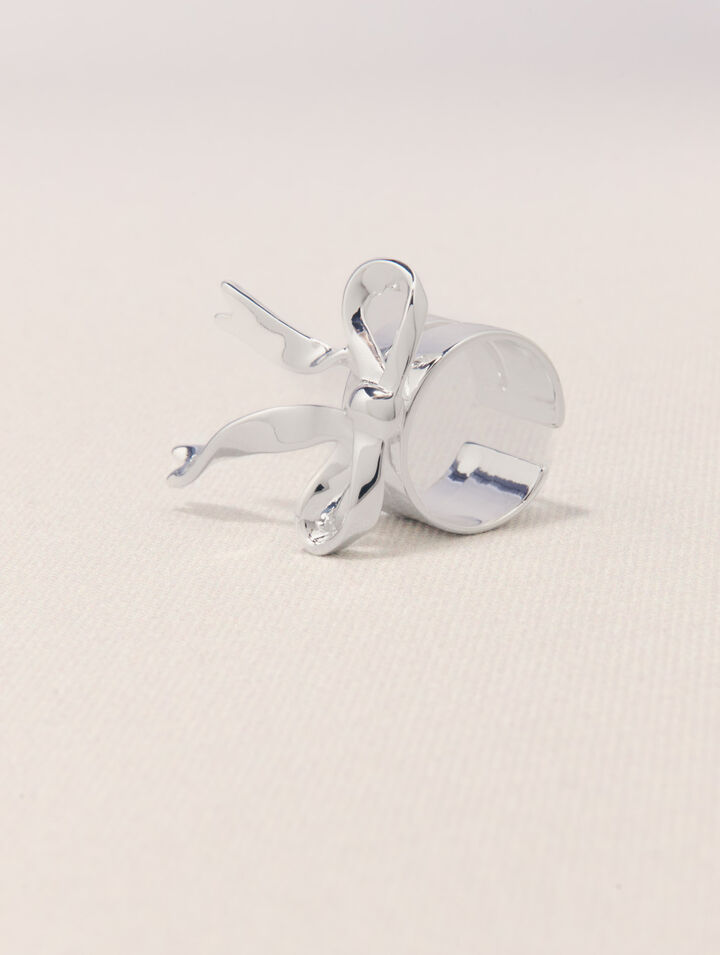 Open silver bow ring