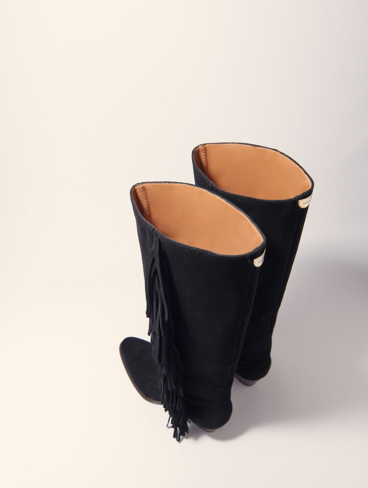 Fringed suede cowboy boots