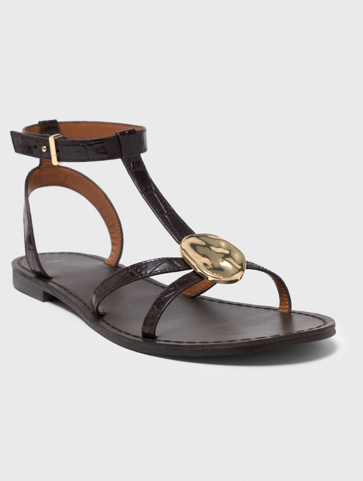 Flat leather strap sandals
