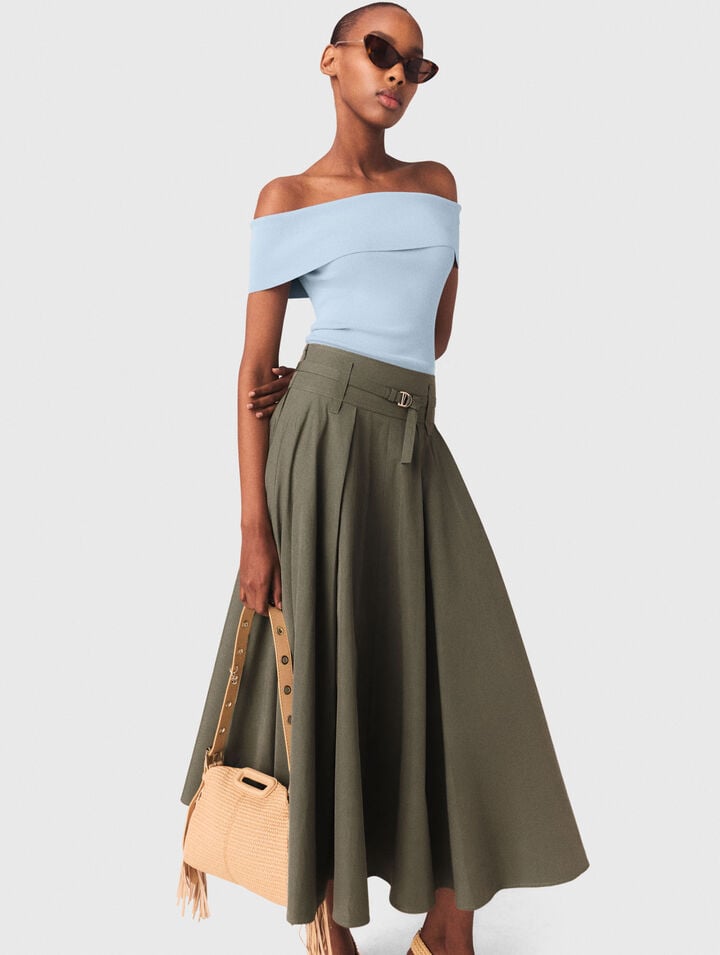 Cotton pleated maxi skirt