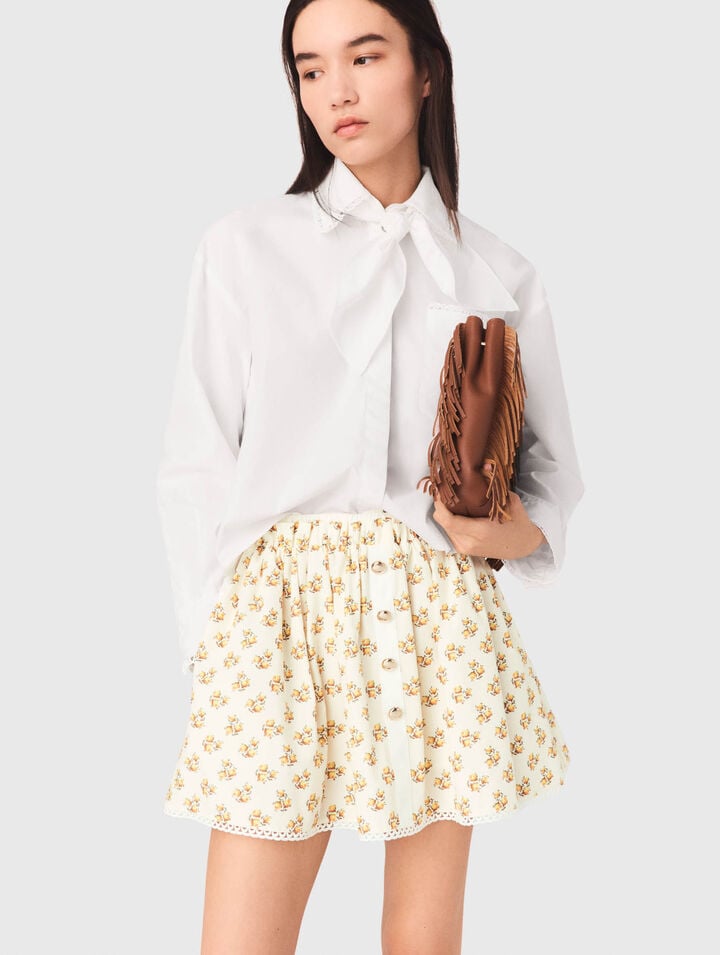 Printed skirt with rickrack trim