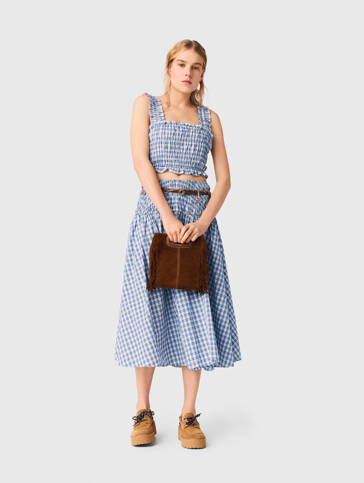 Smocked rhinestone cotton top