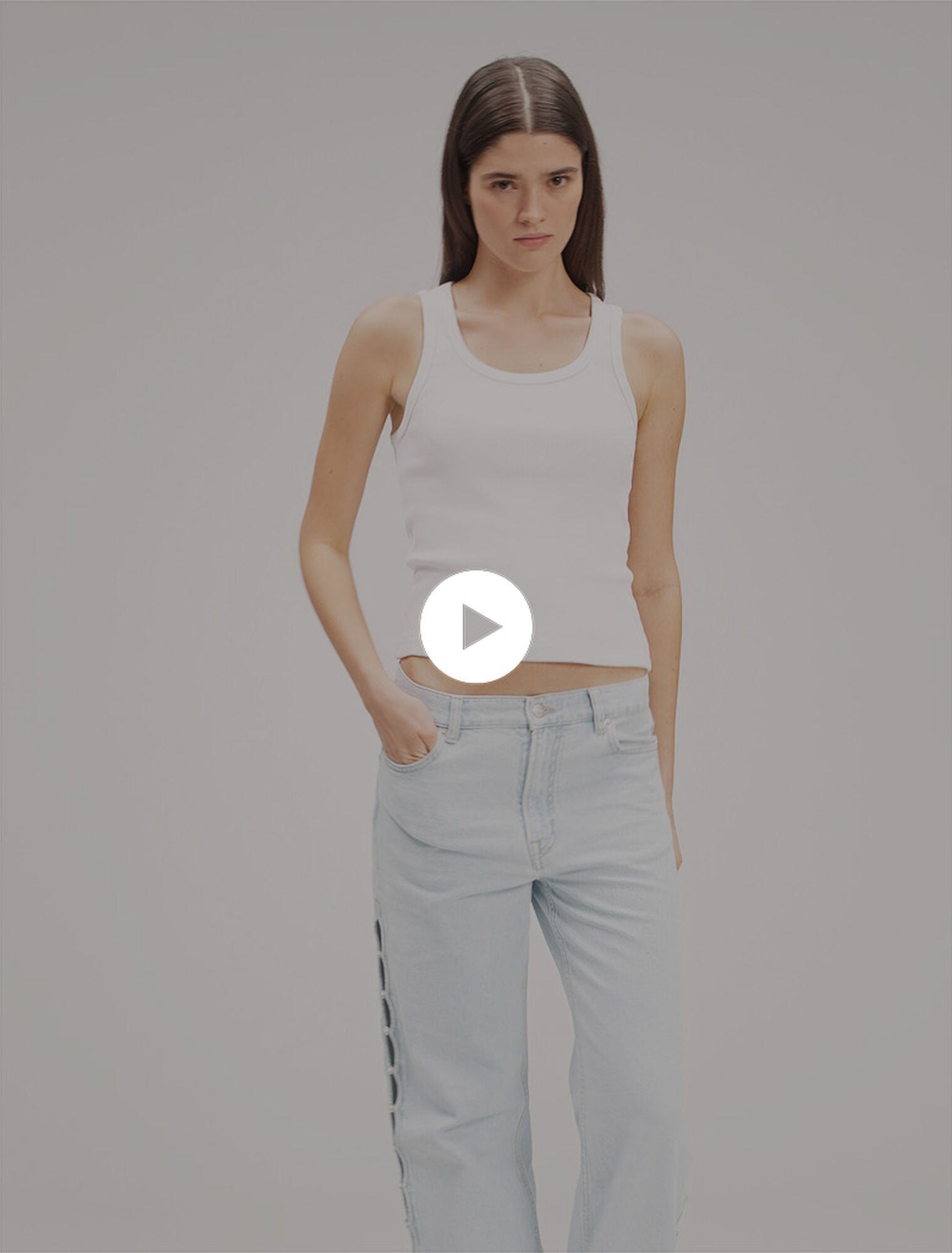 Wide-leg rhinestone cutaway jeans