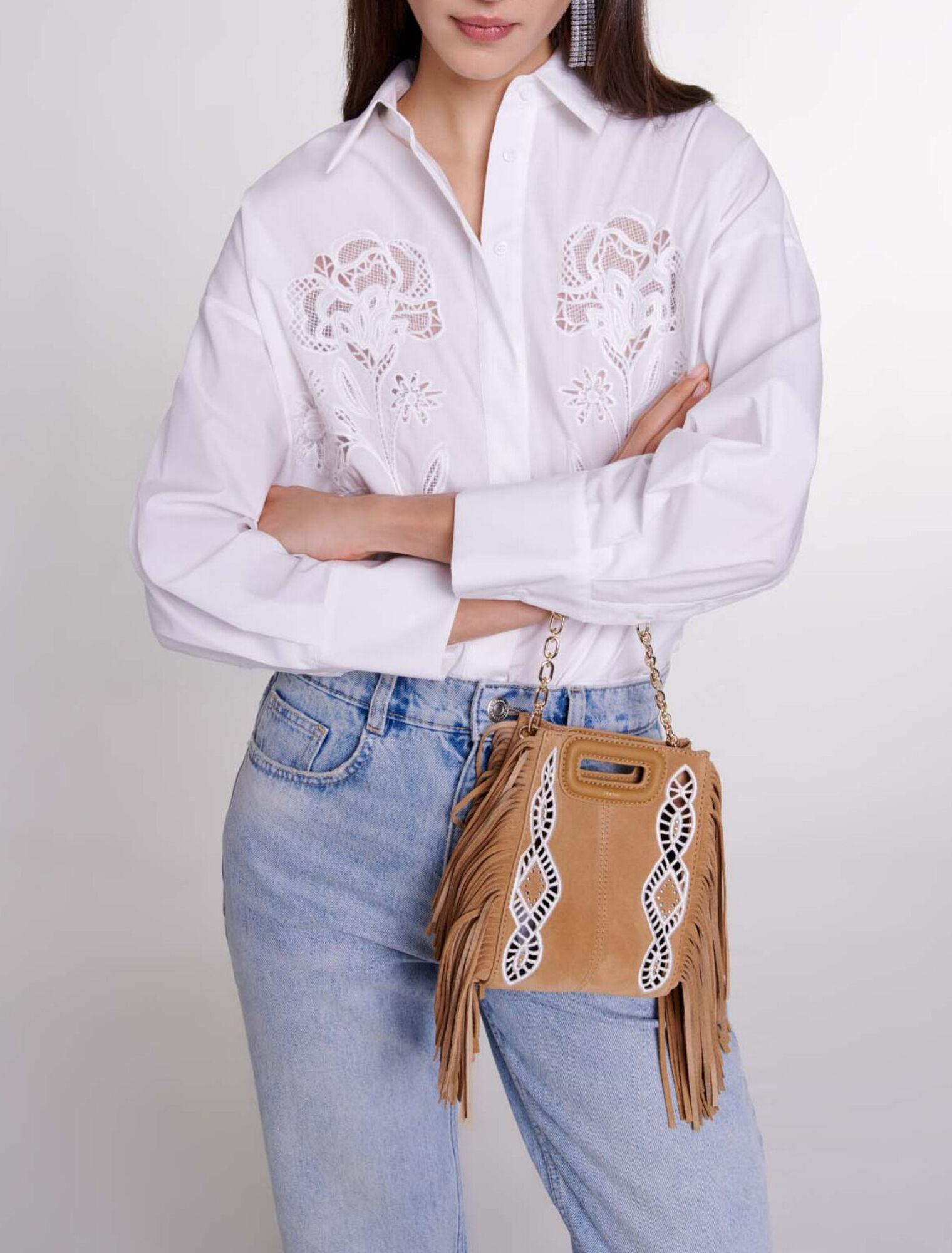 Crochet poplin shirt