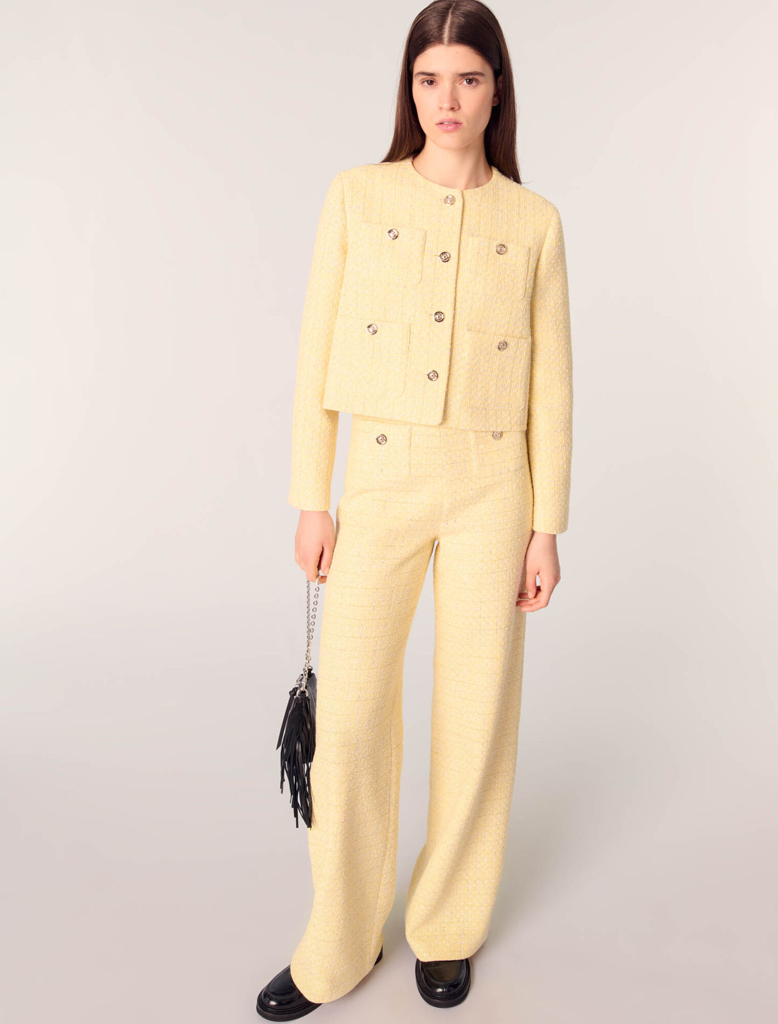 Straight-leg tweed/lurex trousers