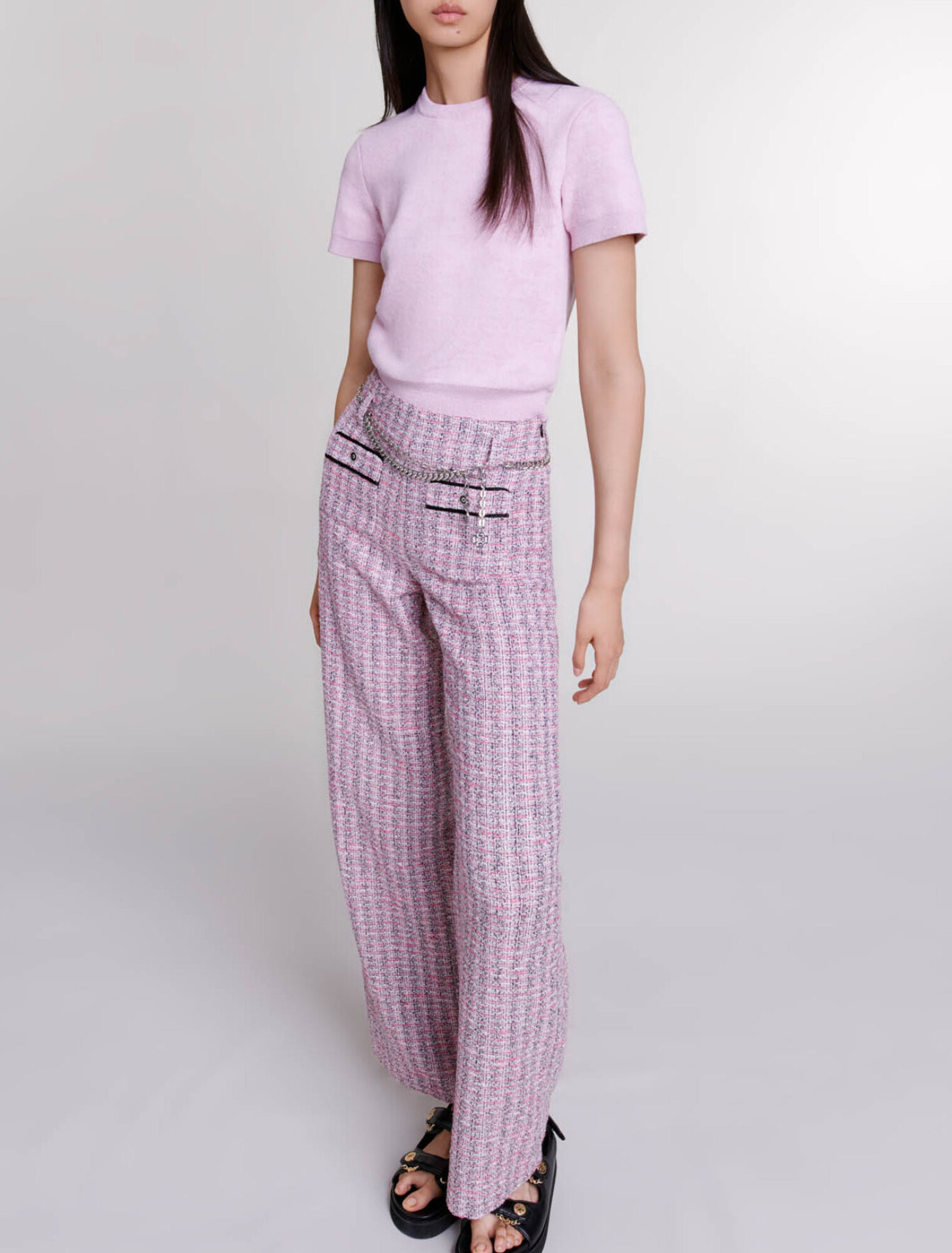 Wide-leg tweed trousers