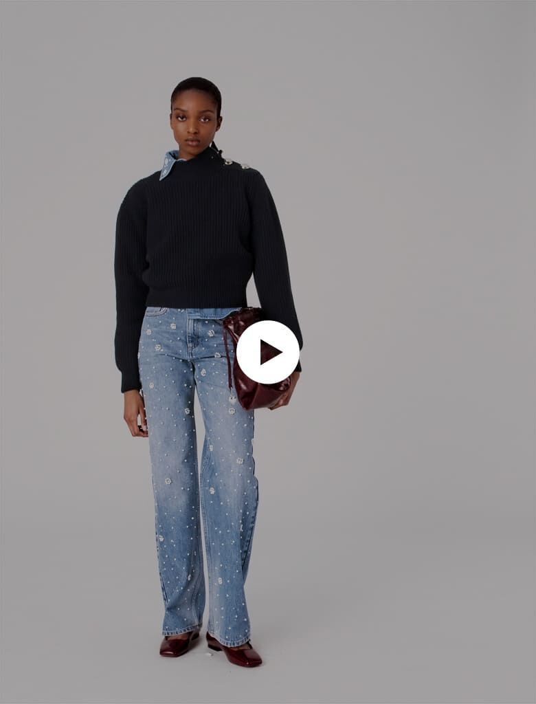 Wide-leg embroidered jeans Blue for Women | Maje