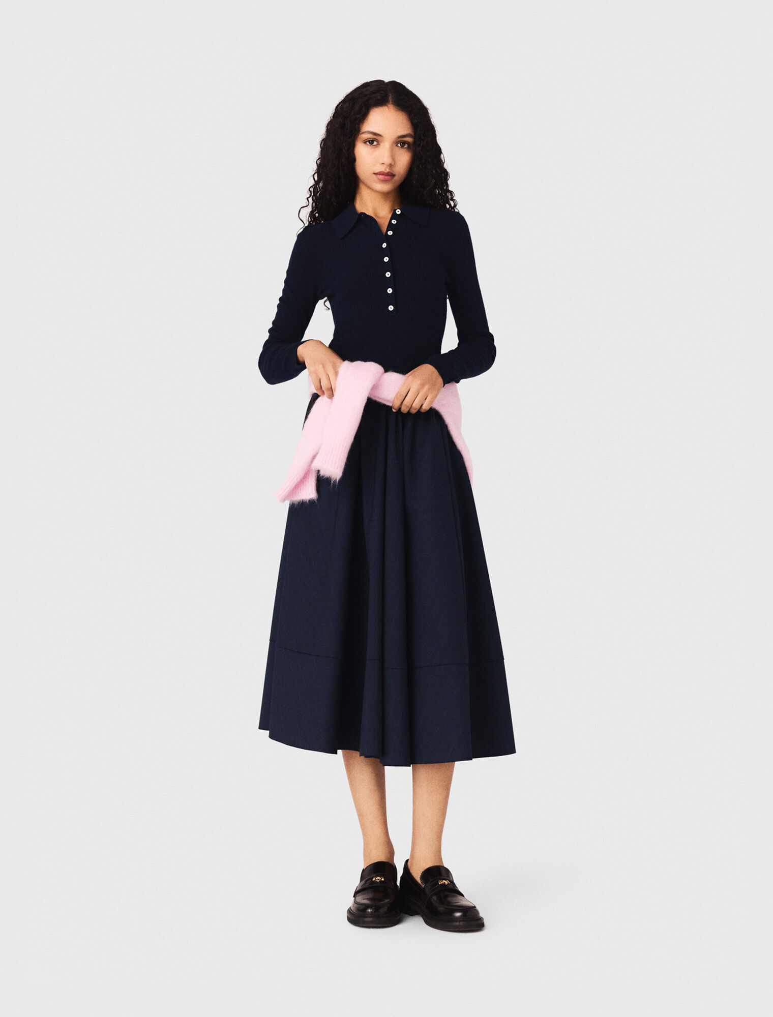 Polo collar ribbed jumper