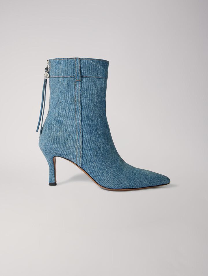 Denim boots with pointed toe