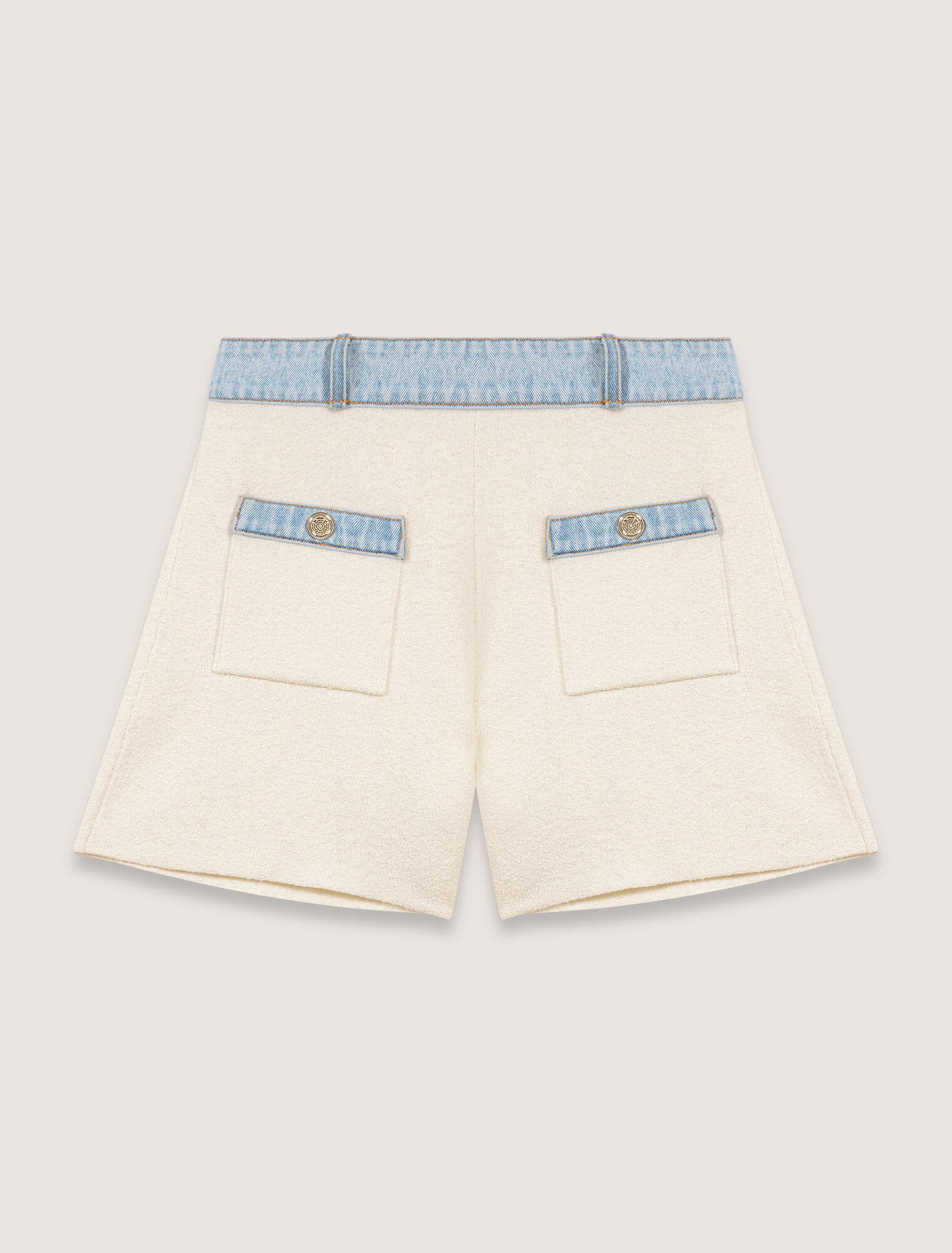 Knitted shorts with denim trim
