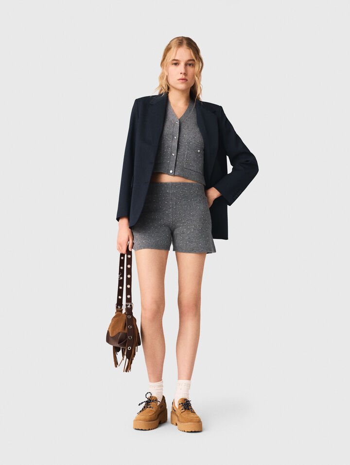 Knit shorts with rhinestones