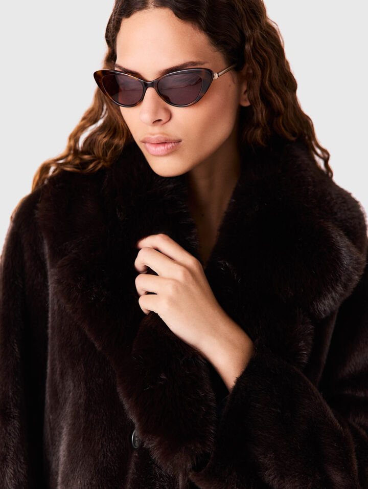Mid-length faux fur coat