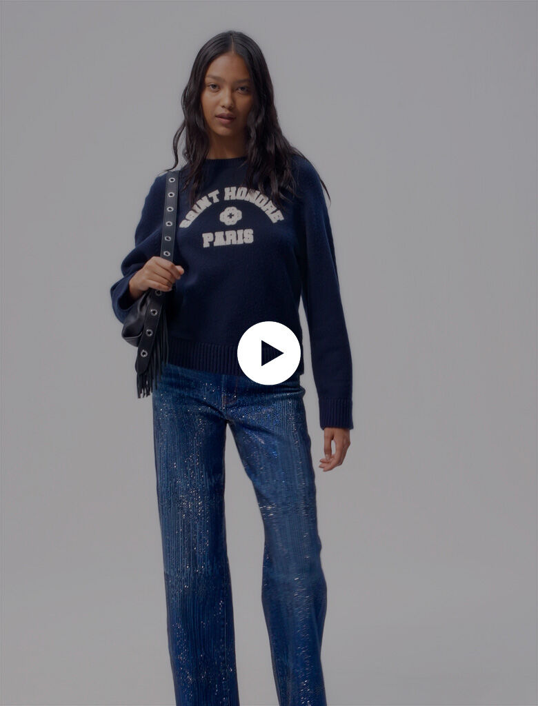 Rhinestone jeans - High waist jeans | Maje