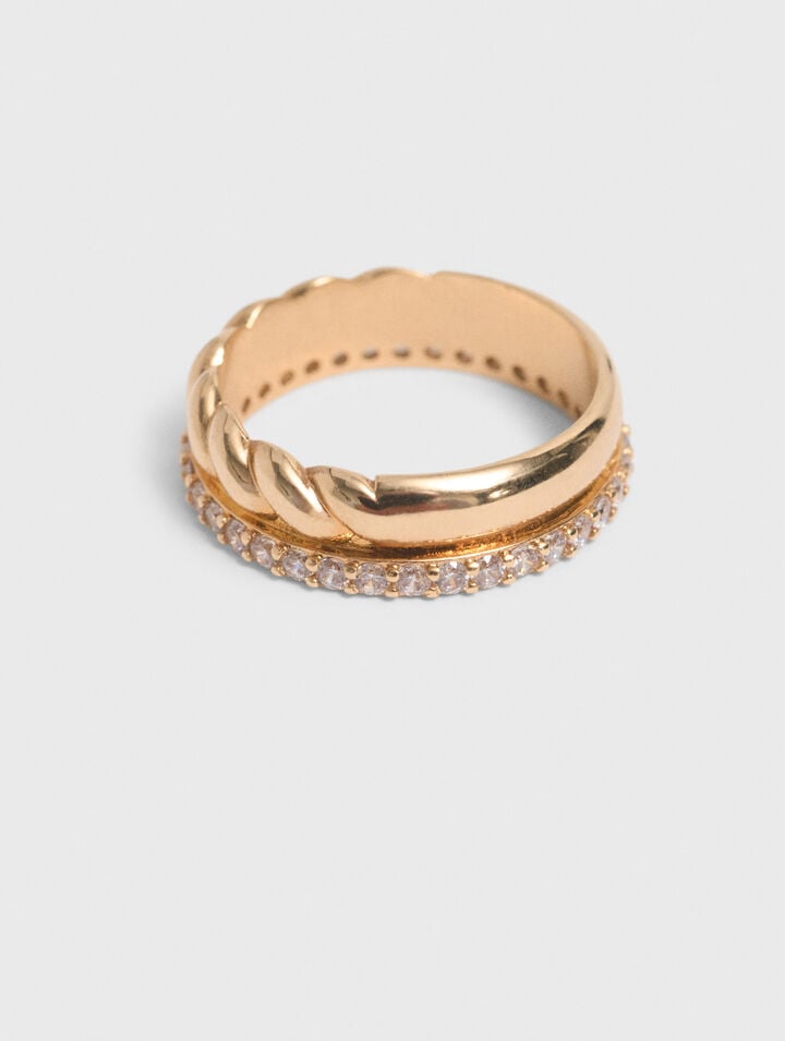 Twisted gold rhinestone ring