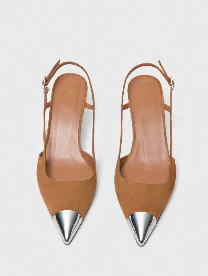 Metallic-toe suede pumps