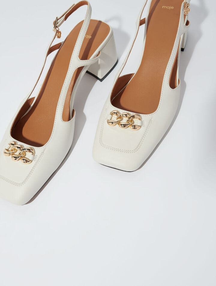Square-toe leather pumps