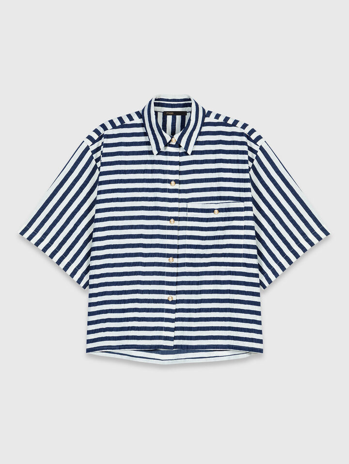 Cropped linen-blend shirt