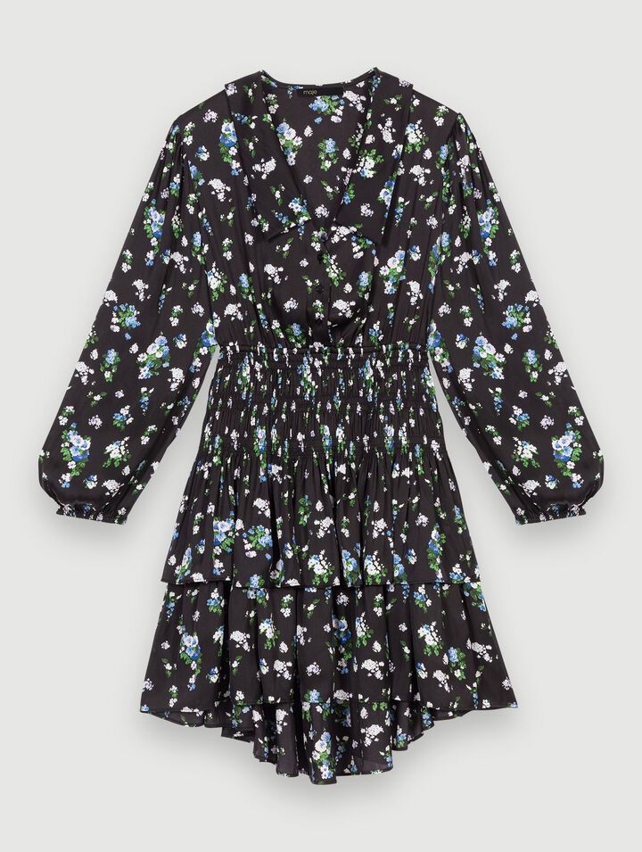 Smocked floral-print dress