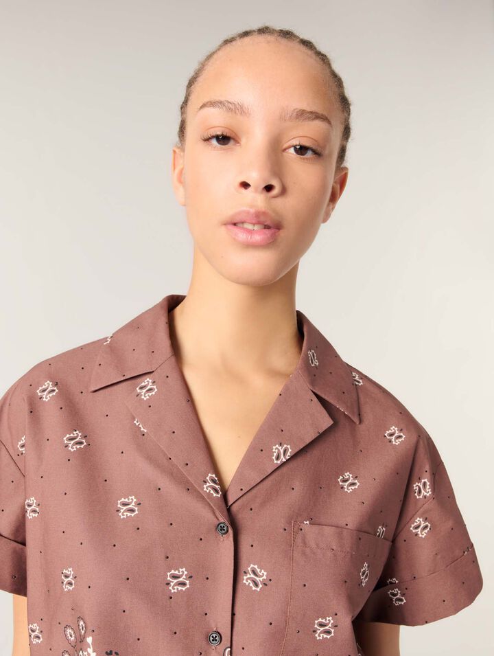 Patterned rhinestone cropped shirt
