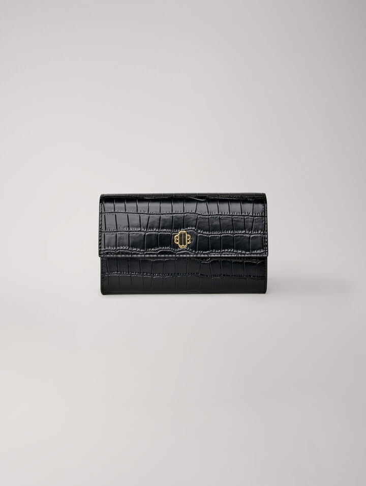 Croc-effect embossed leather clutch