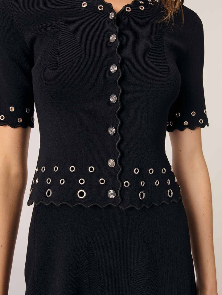 Cropped cardigan with eyelets