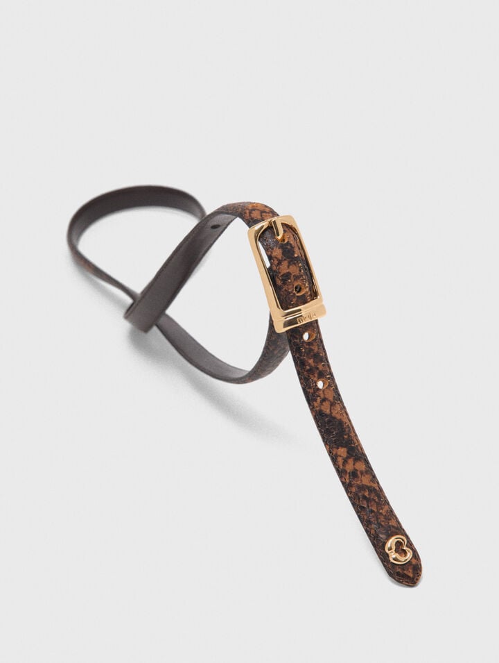 Slim embossed leather belt
