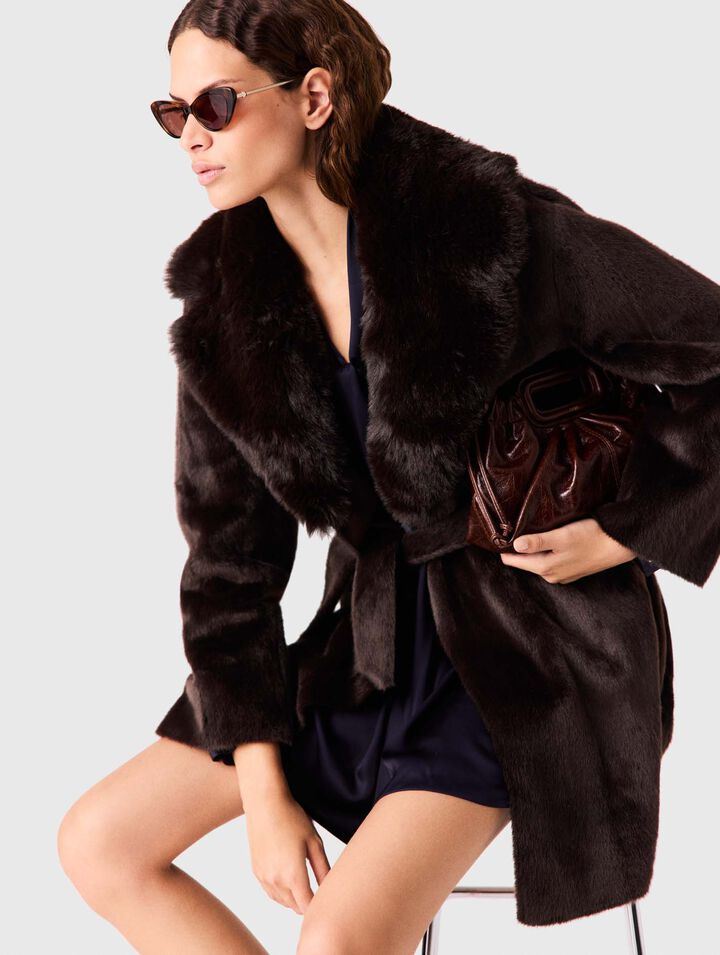 Mid-length faux fur coat