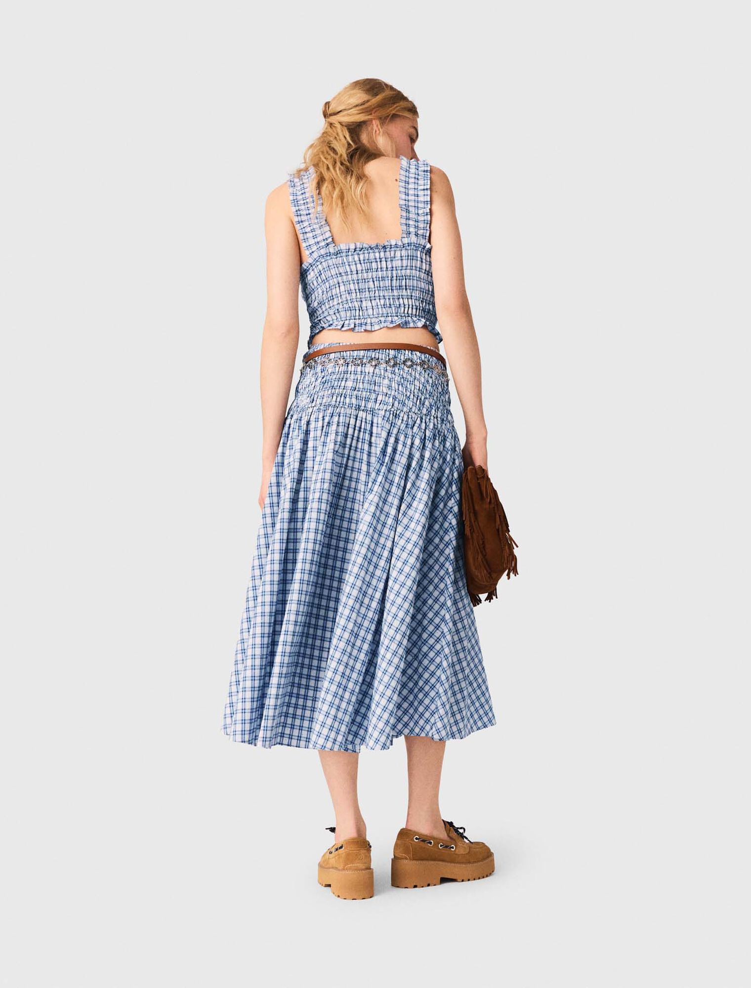 Smocked rhinestone cotton top