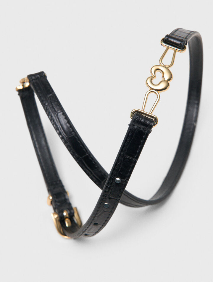 Slim croc-effect leather belt