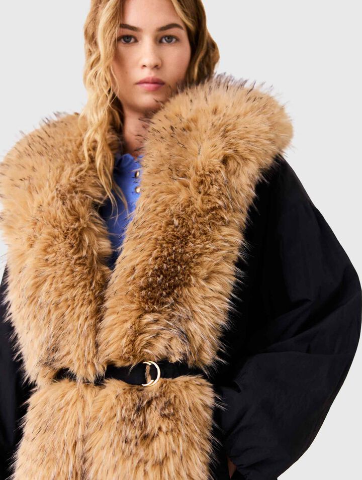 Oversized faux fur collar parka