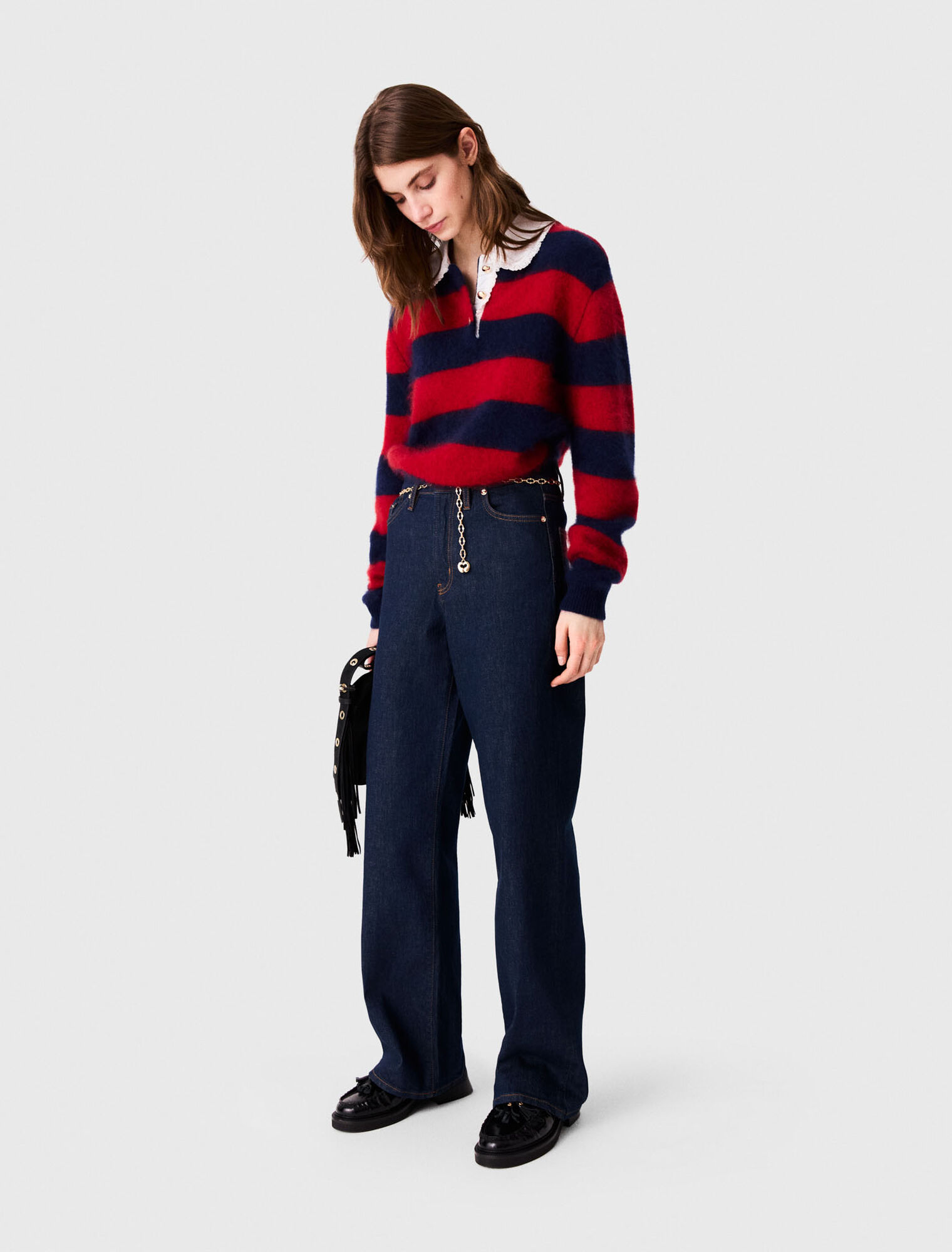 Wide-leg jeans with chain-link belt