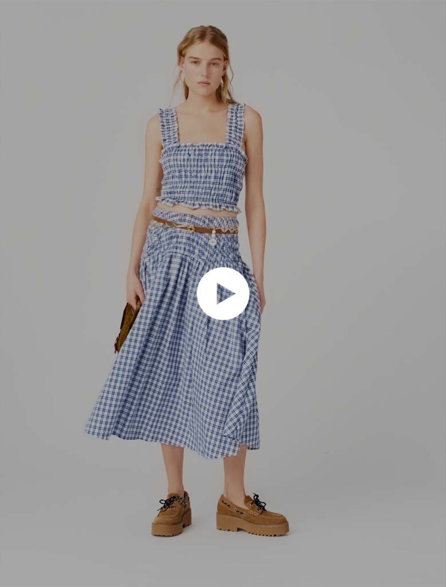 Smocked rhinestone cotton top