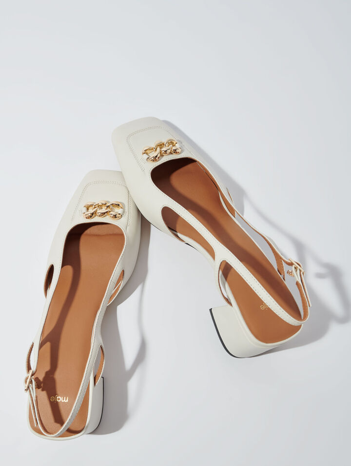 Square-toe leather pumps