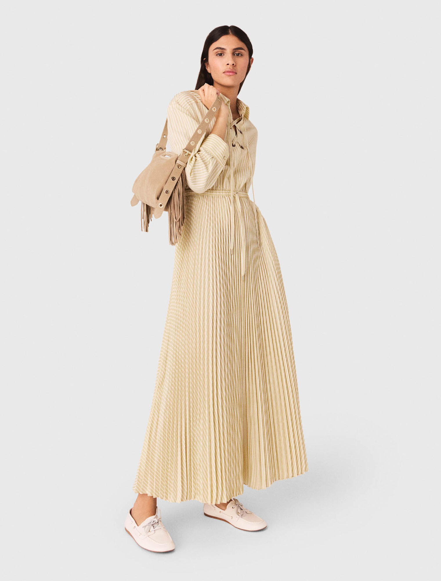 Eyelet pleated maxi dress