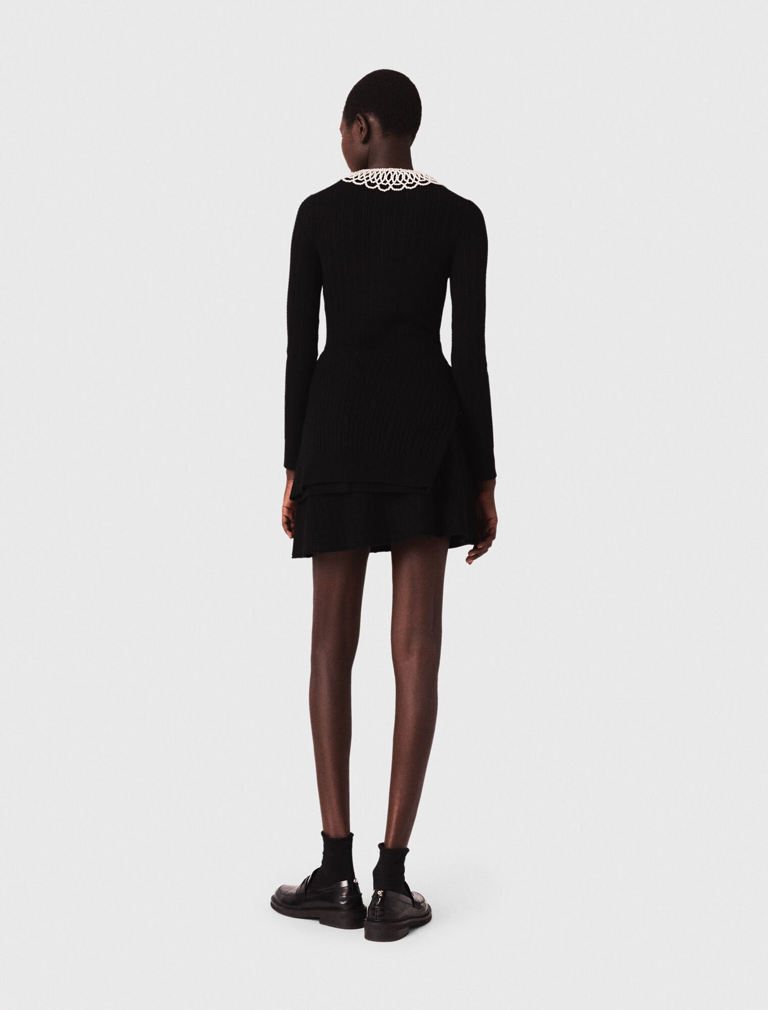 Short beaded-collar knit dress
