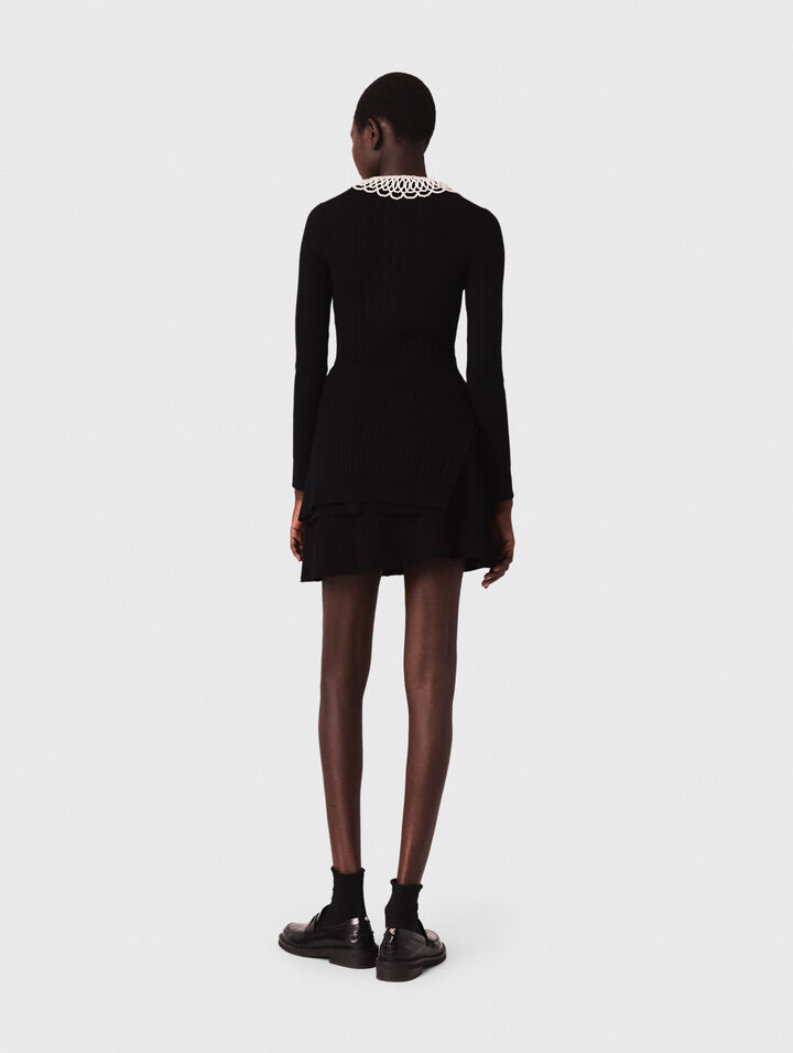 Short beaded-collar knit dress