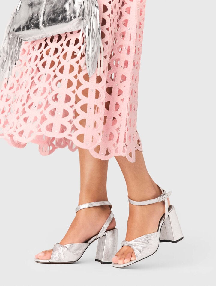 Metallic leather sandals with heels