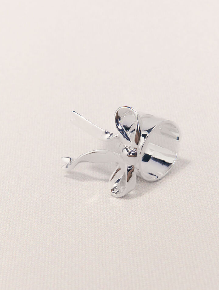 Open silver bow ring