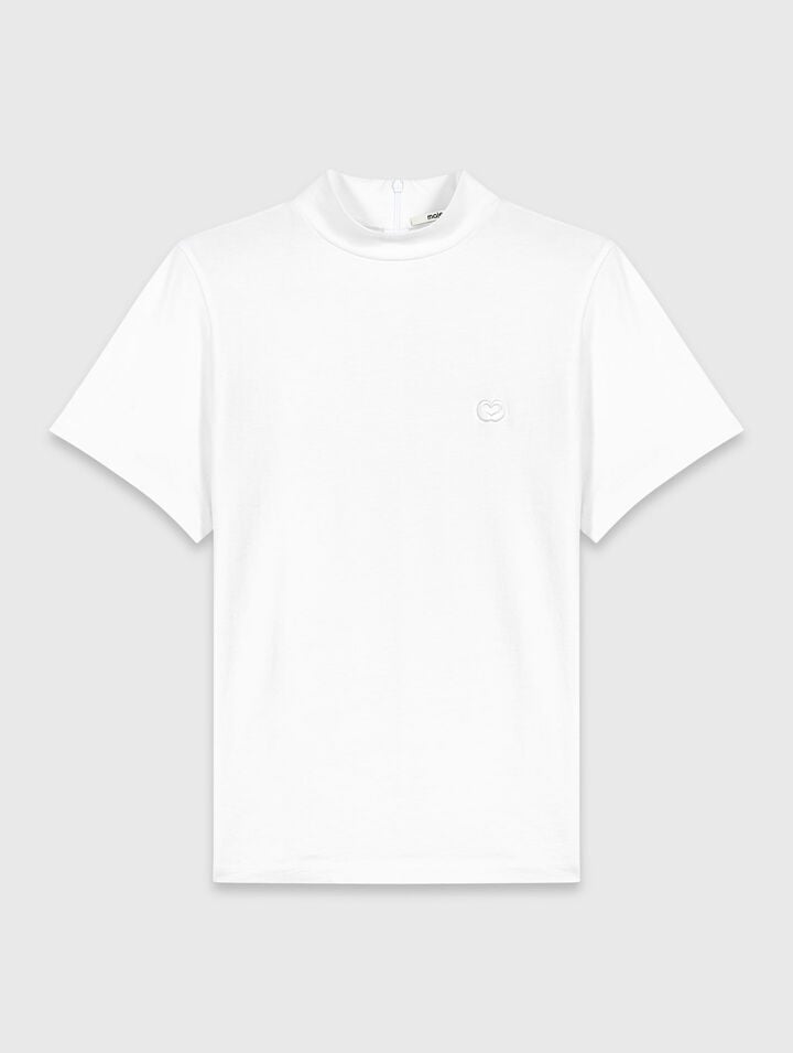 Crew neck T-shirt with back zip