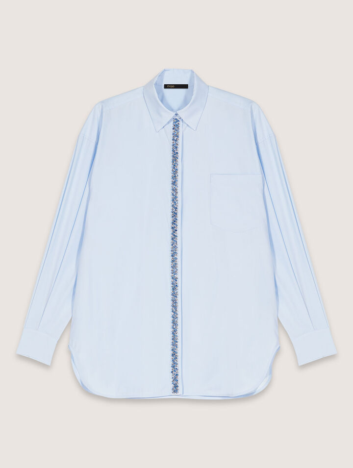 Poplin shirt with rhinestones